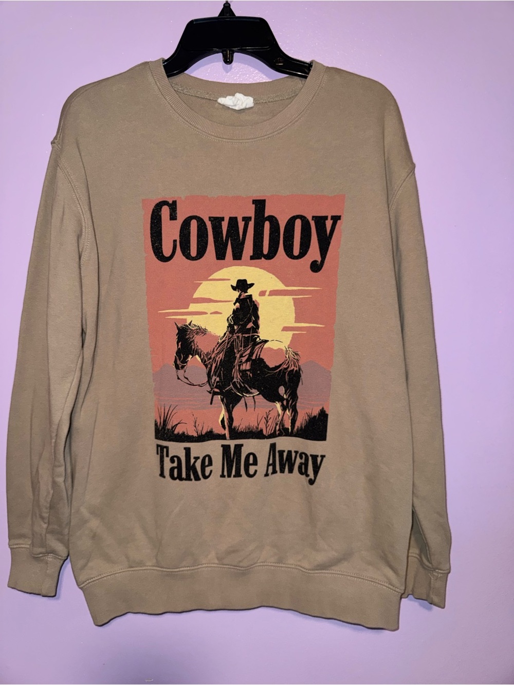 Cowboy Graphic Crewneck Sweatshirt - Taupe